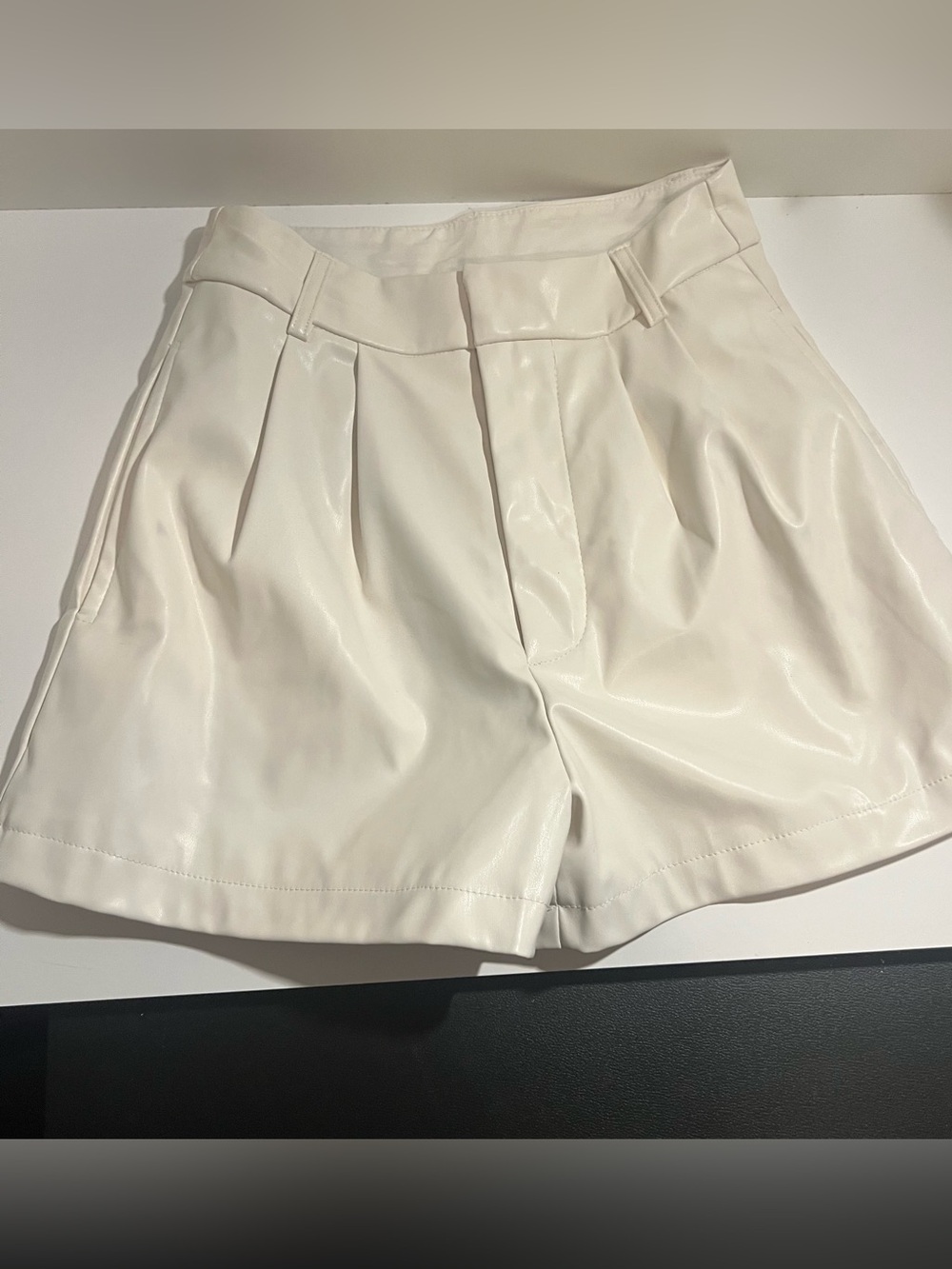 Dance & Marvel Pleated Faux Leather High-Waist Shorts - Cream